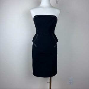 Vintage Dress Womens Zero Y2K Pencil Strapless Sheath Lambskin Leather Black